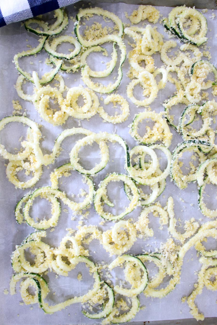 Zucchini fries ready to go into the oven