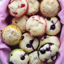 Basket of assorted muffins