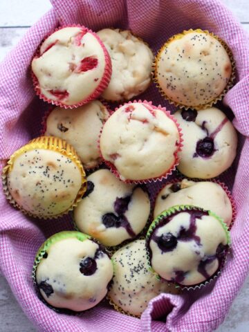 Basket of assorted muffins