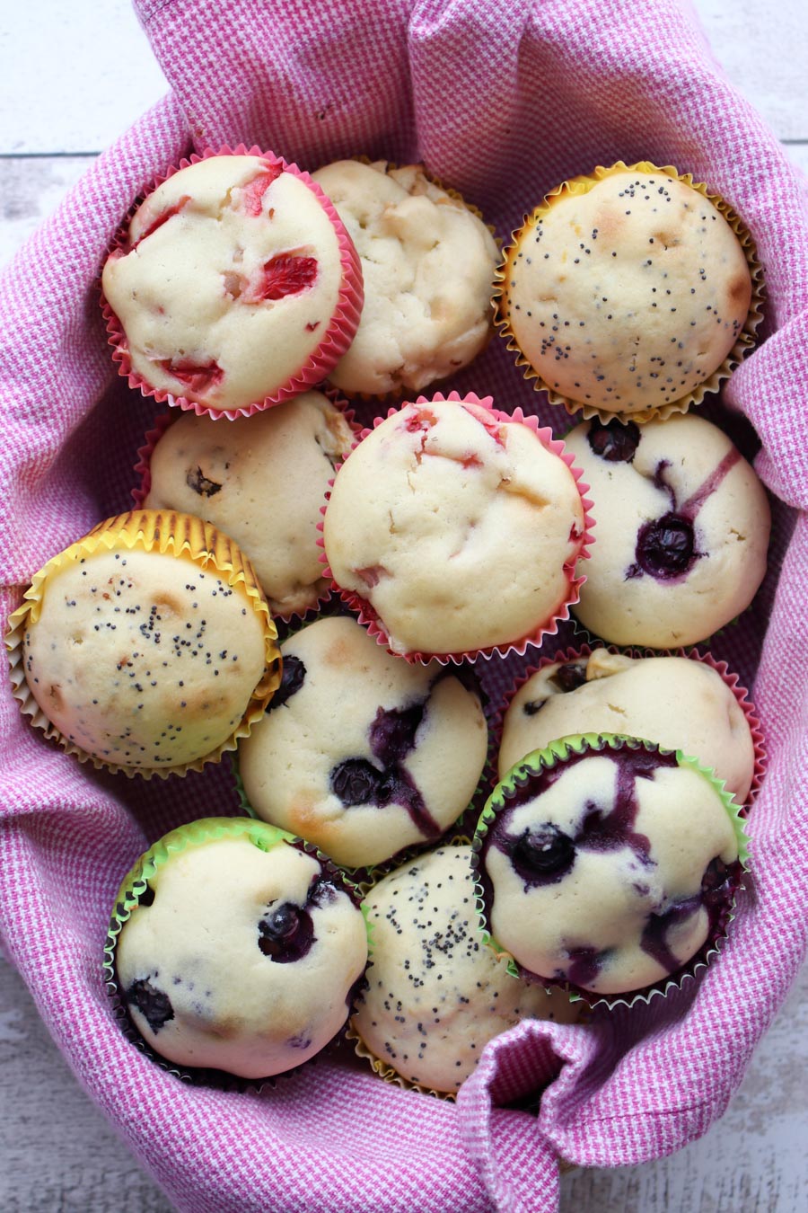 Basket of assorted muffins