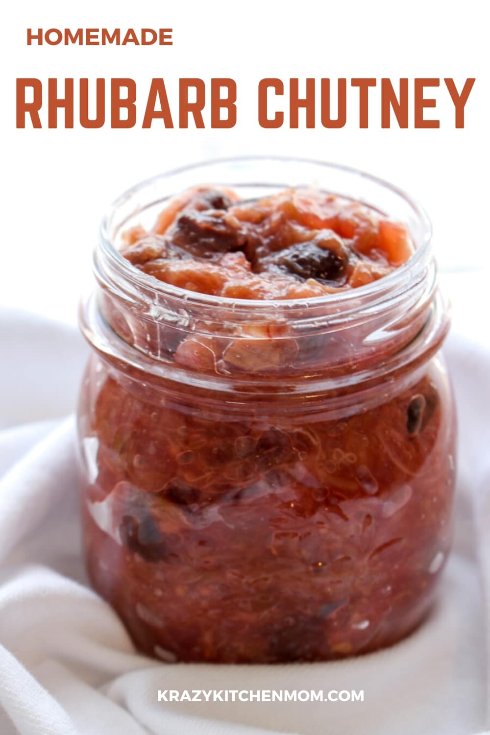 Sweet, tart and tangy Homemade Rhubarb Chutney is made from fresh or frozen rhubarb, dried fruit, savory spices, sugar, and vinegar. via @krazykitchenmom