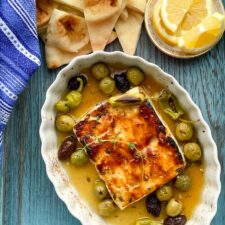 Dish of Baked Feta Cheese