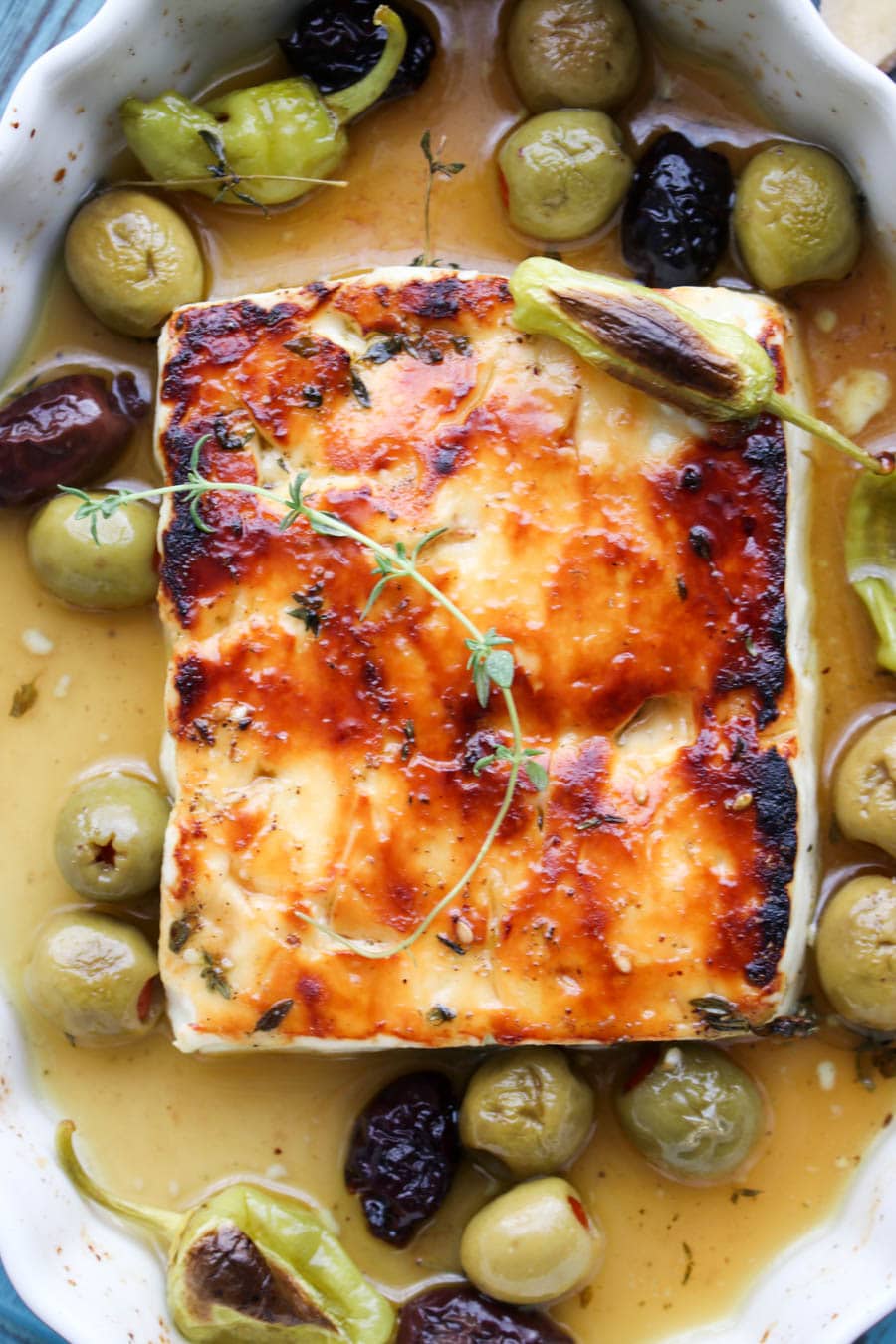 Baked feta close up