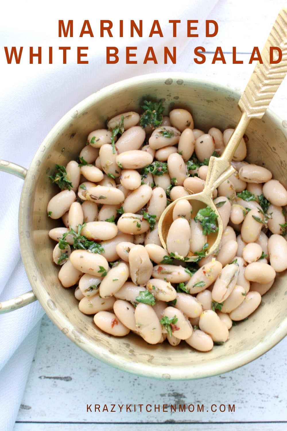 This Marinated White Bean Salad is simple and satisfying and comes together in just minutes. It's a combination of creamy white beans with fresh herbs and olive oil.  via @krazykitchenmom