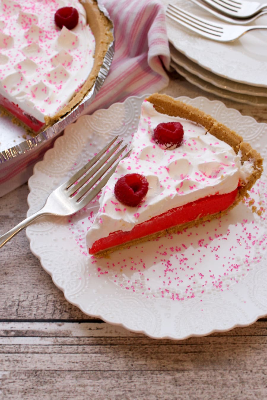 Slice of Raspberry Jello Yogurt Pie