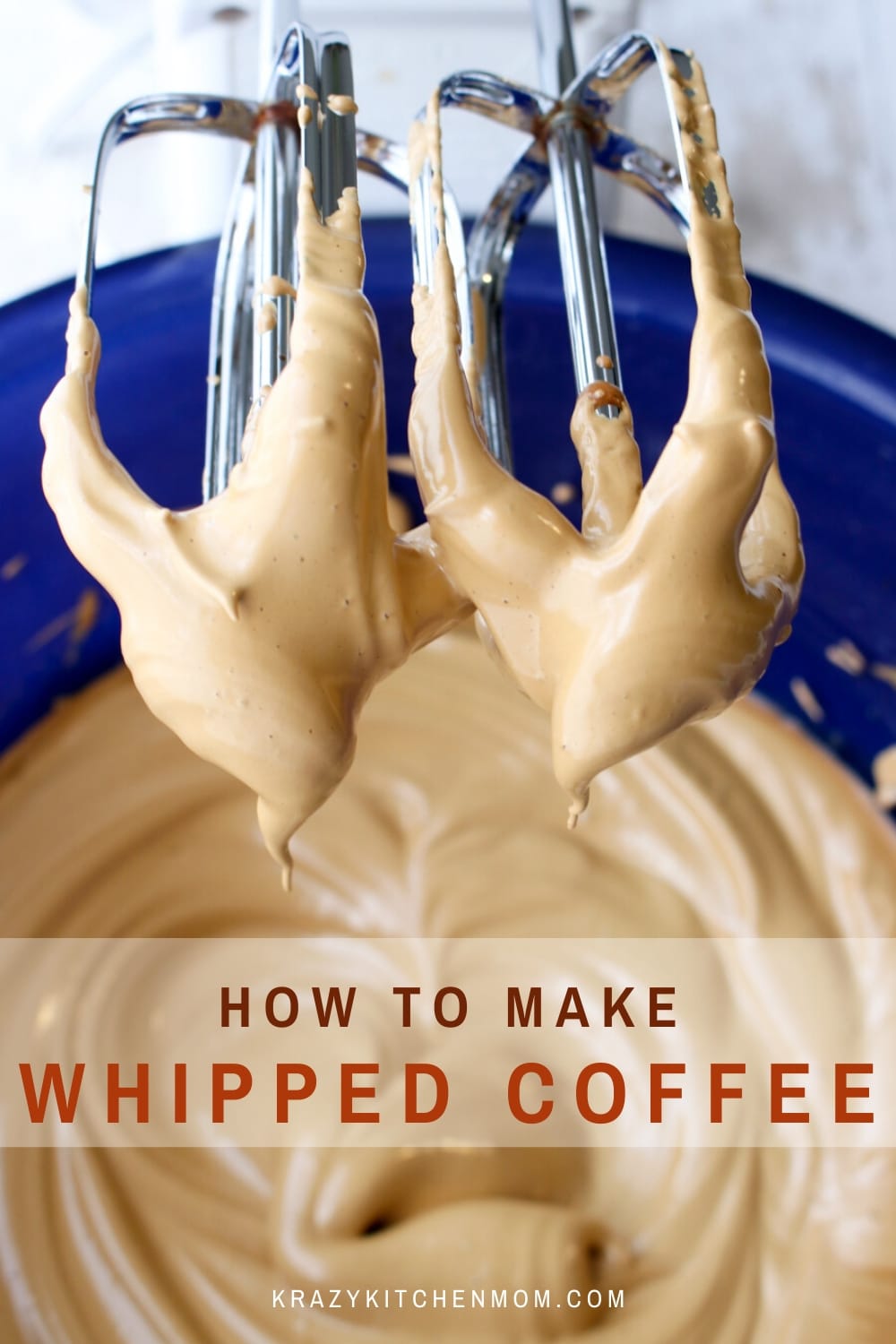 Whipped Coffee is also called Dalgona Coffee. It is made by whipping instant coffee, water, and sugar until it becomes smooth and creamy. Its served on top of warm or cold milk for a rich coffee drink.  via @krazykitchenmom