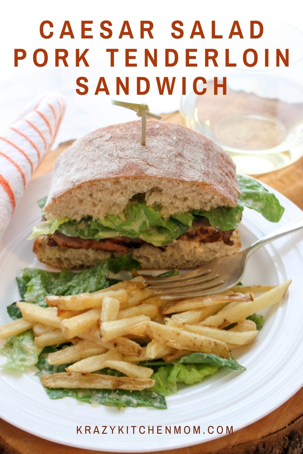 Caesar Salad Pork Tenderloin Sandwiches - Marinated, seared and roasted pork tenderloin on a ciabatta roll, topped with a classic caesar salad.  via @krazykitchenmom