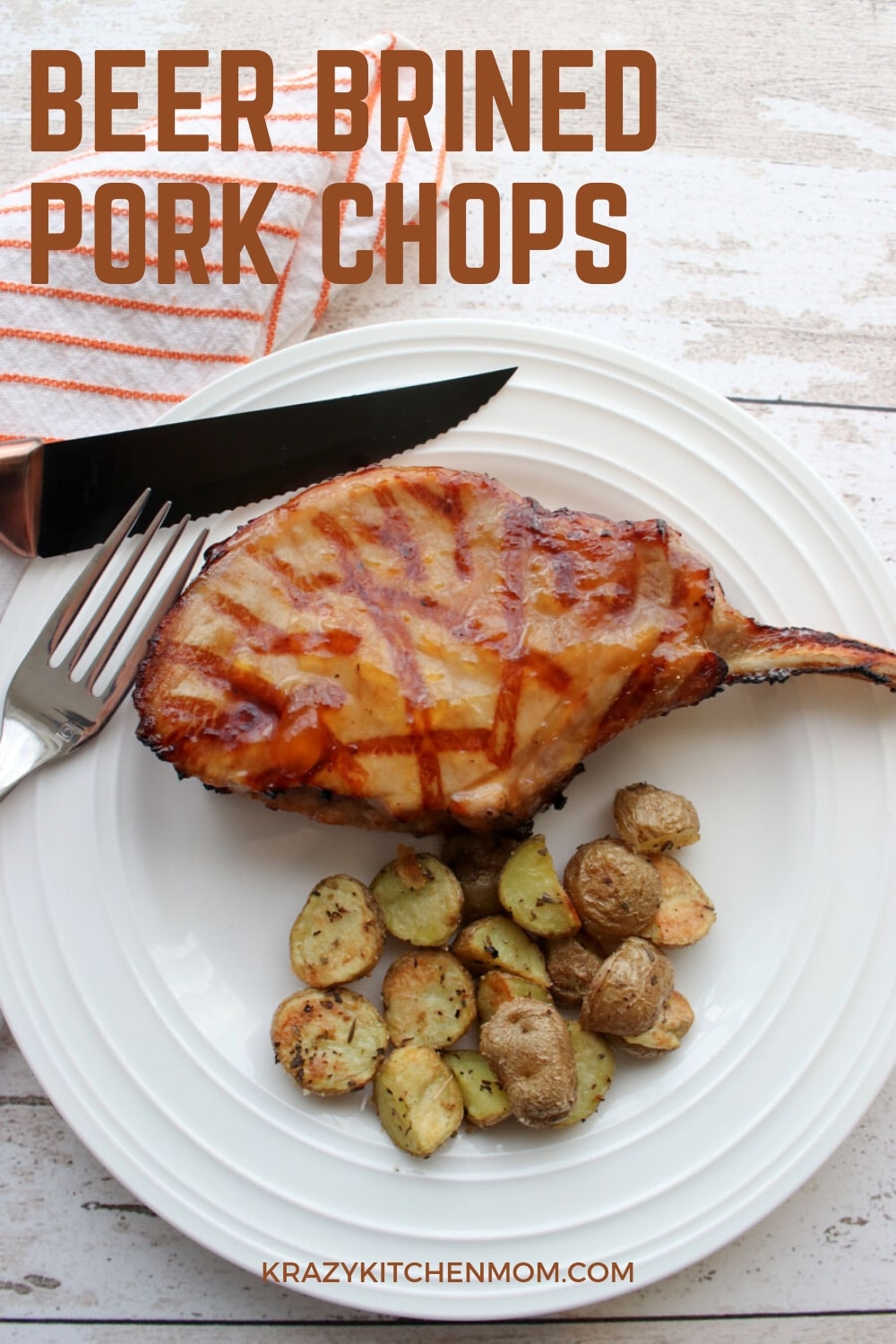 Beer Brined Pork Chops are made with bone-in pork chops marinated in spices, vinegar, Worcestershire sauce, and Lager Beer. via @krazykitchenmom