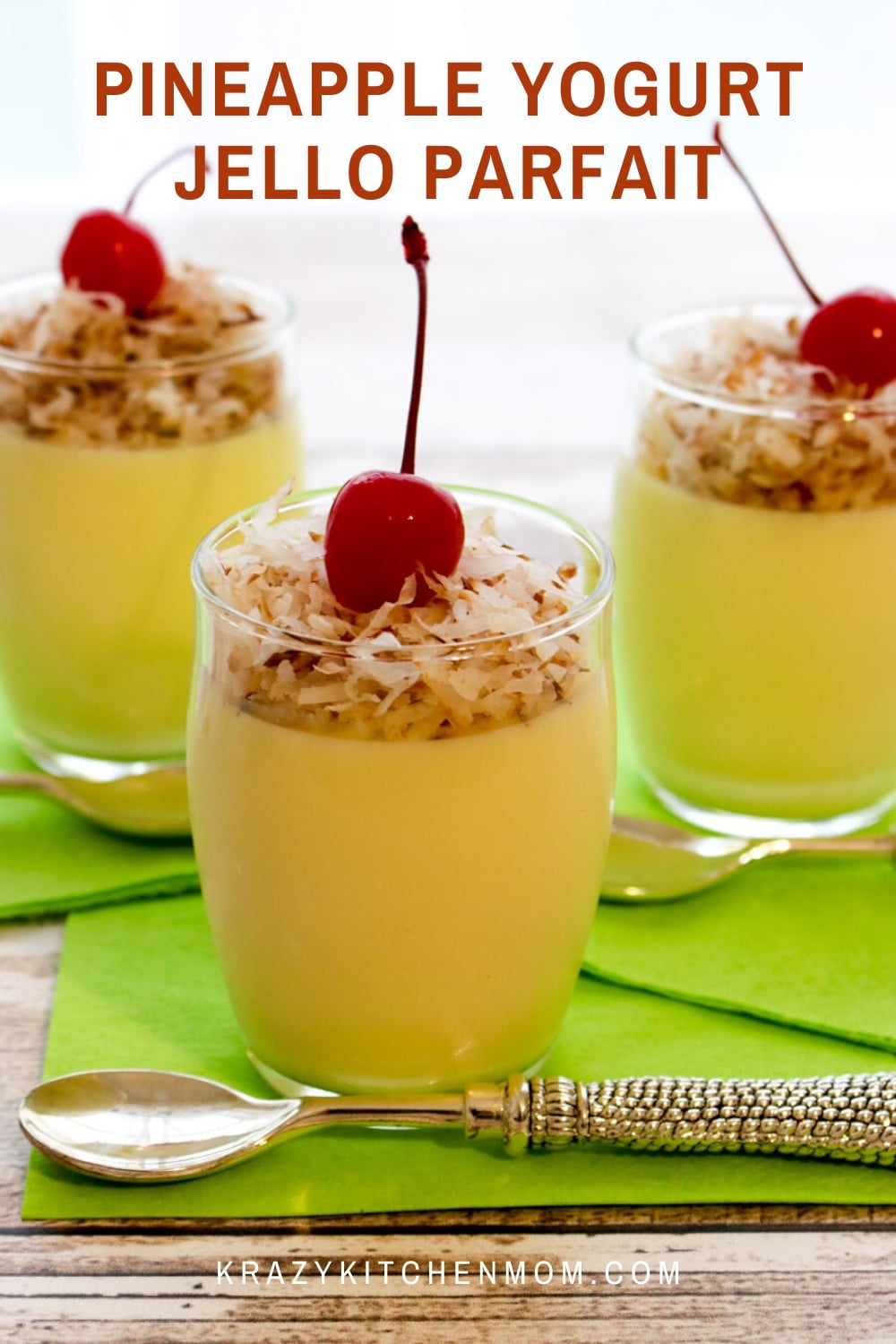 This three-ingredient, no-bake Pineapple Yogurt Jello Parfait is a light and refreshing dessert that's the perfect treat for a warm summer day.  via @krazykitchenmom