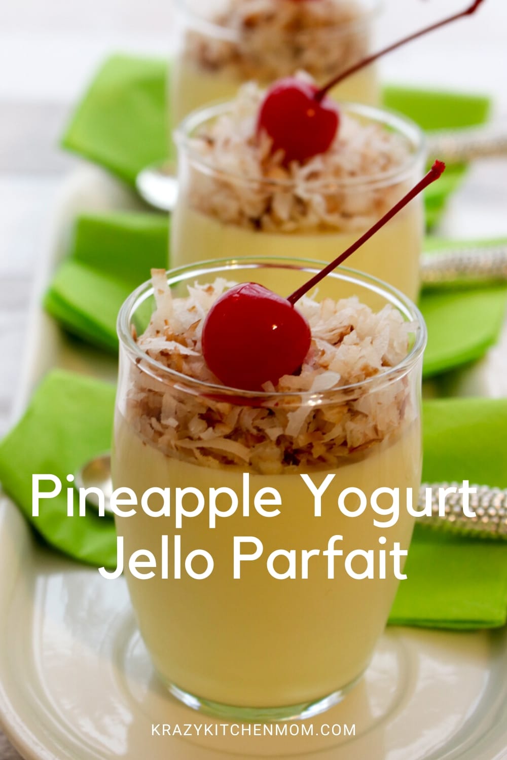 This three-ingredient, no-bake Pineapple Yogurt Jello Parfait is a light and refreshing dessert that's the perfect treat for a warm summer day.  via @krazykitchenmom