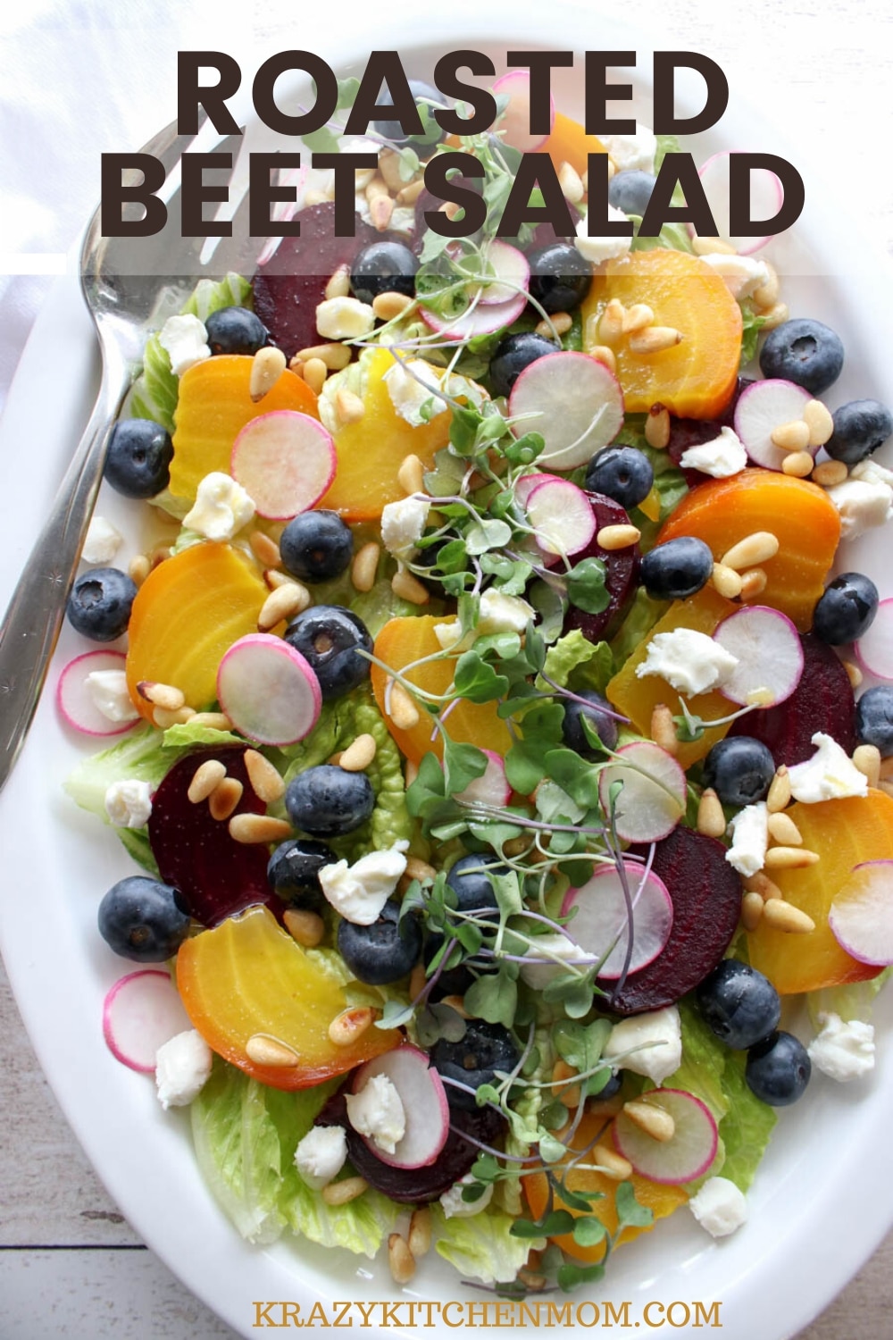 Roasted Beet Salad with Goat Cheese is a healthy and beautiful way to pick up your salad game. Toss it with a fresh bright vinaigrette for a winning taste sensation.  via @krazykitchenmom