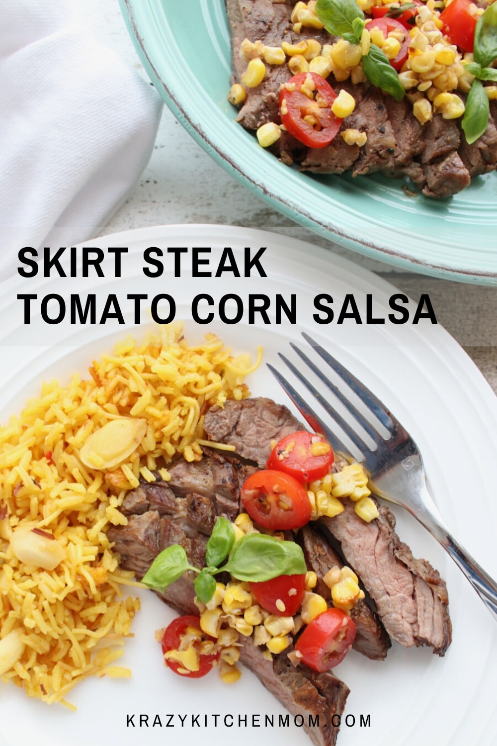 Skirt Steak with Tomato Corn Salsa - Perfectly cooked skirt steak topped with a sweet tangy tomato corn salsa. Serve it with rice for a delicious dinner. via @krazykitchenmom