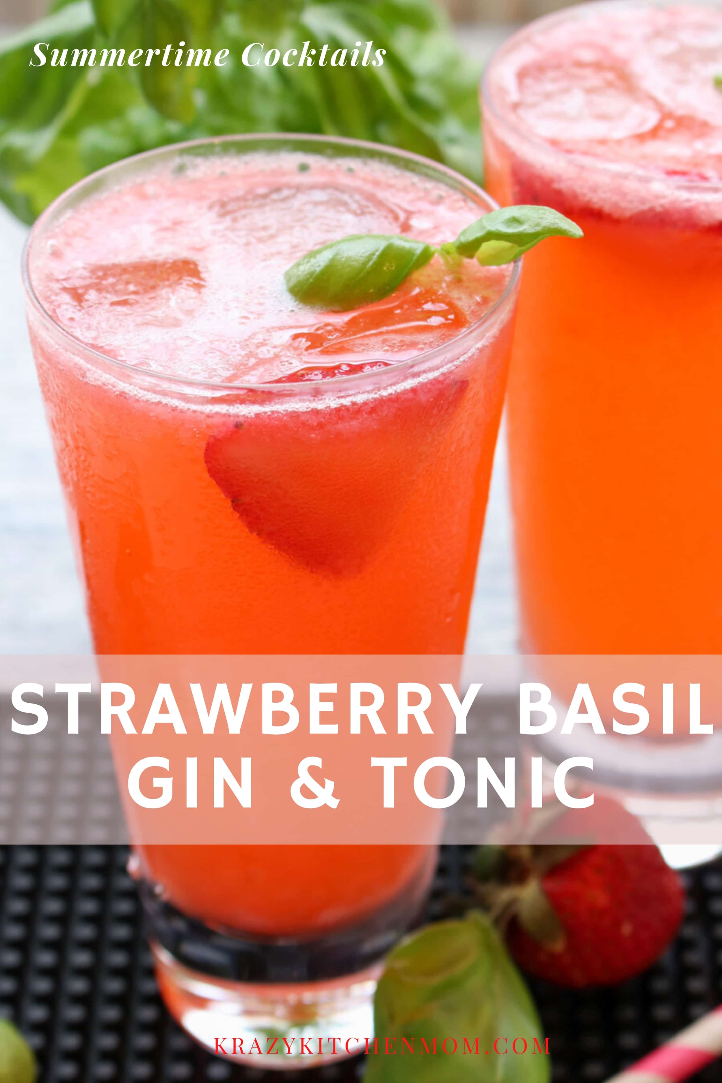 Summertime refreshing cocktail that is sweet from the strawberries, pleasingly pungent from the fresh basil, and fizzy from the tonic water. via @krazykitchenmom