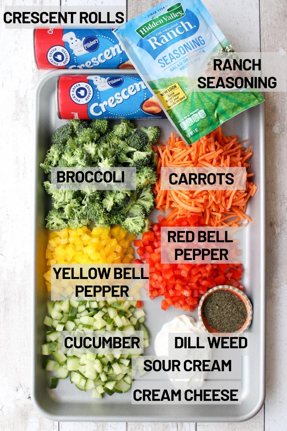 Ingredients to make veggie pizza