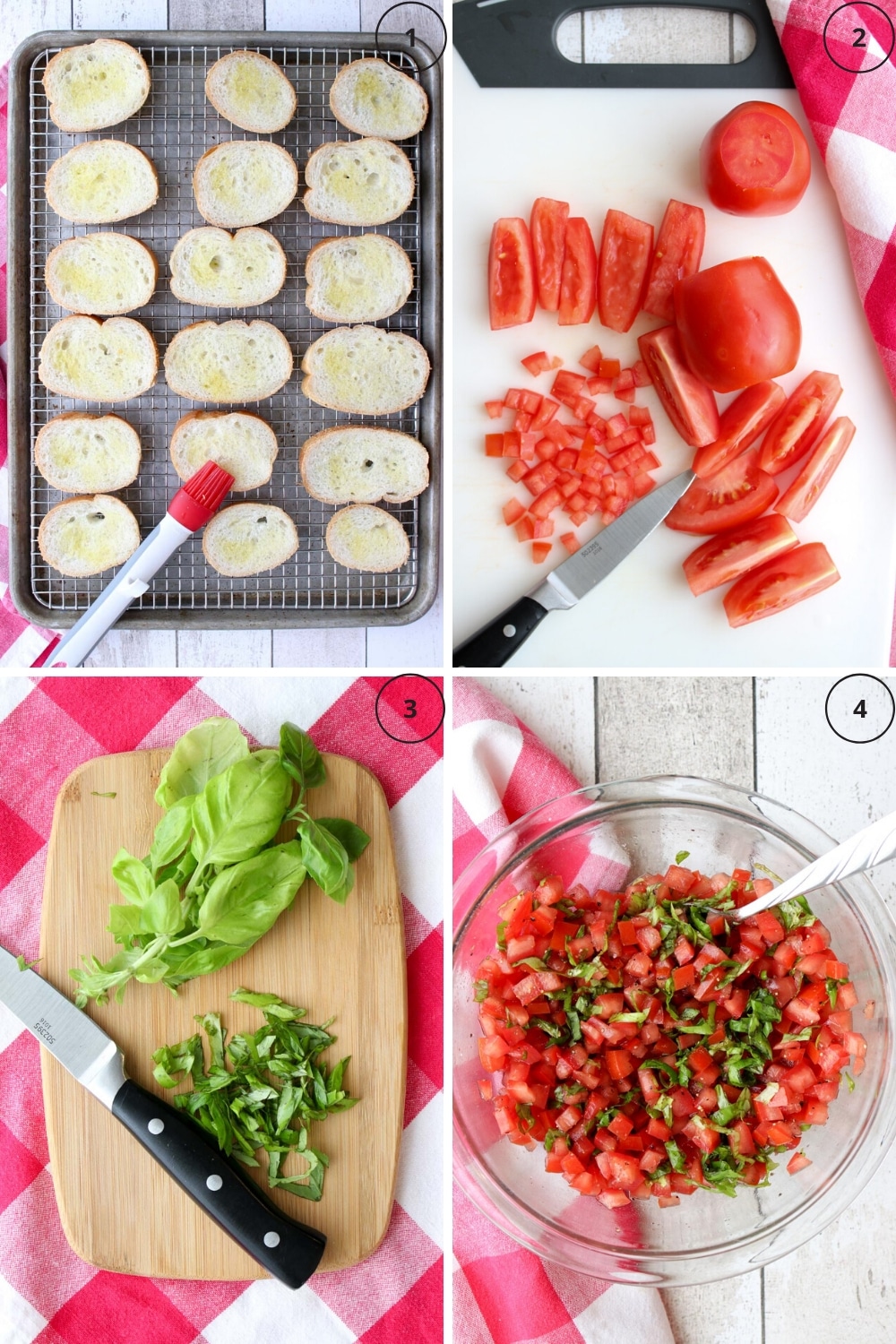 Photo showing the steps to make homemade bruschetta