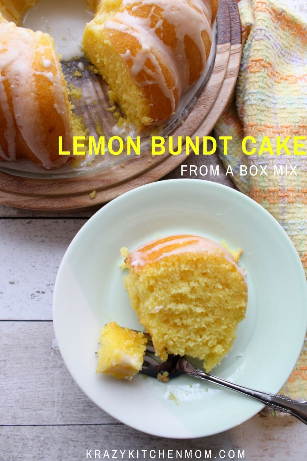 Calling all my lemon lovers! I have the lemon bundt cake recipe of your dreams. The ultimate dessert recipe for anyone who loves the flavor of lemon.
It's moist, sweet, and tart and you cannot stop at just one piece. It's made from a box mix with a fresh tangy lemon glaze.  via @krazykitchenmom