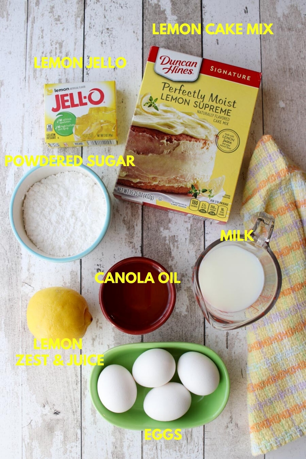 Photo showing all of the lemon bundt cake ingredients