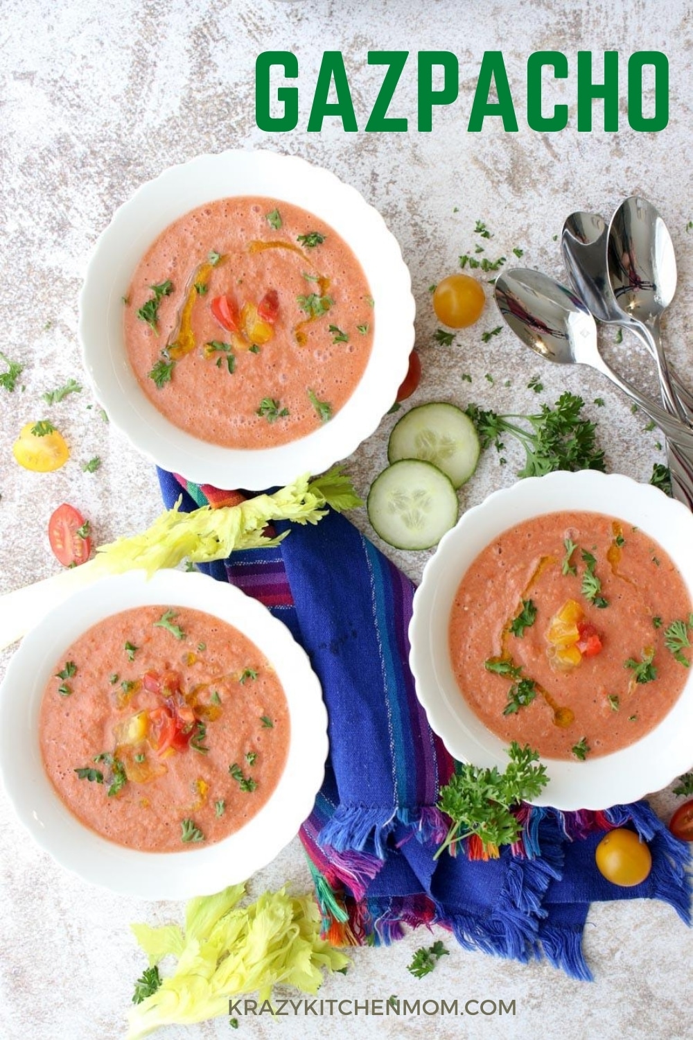 Ripe summer tomatoes are everywhere this time of the year. Grab your favorites and make my easy gazpacho recipes in minutes! It's fresh, cool, creamy, and simply a flavor explosion!  via @krazykitchenmom