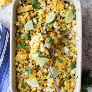 Mexican Street Corn Casserole in a casserole dish