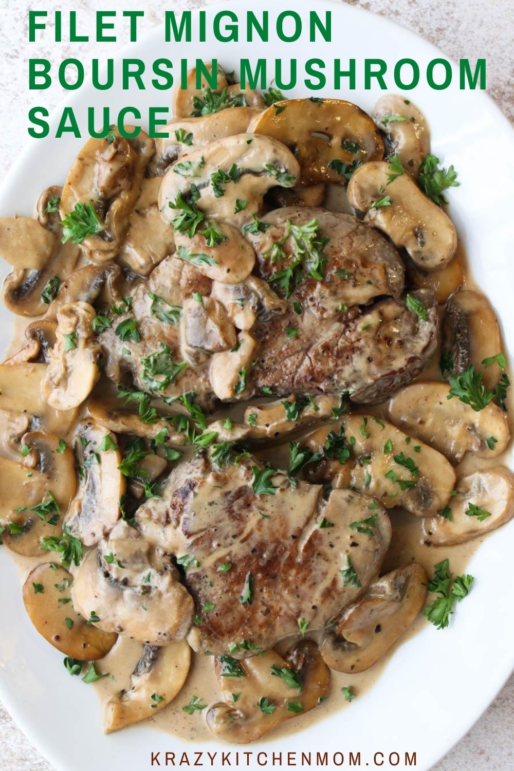 Tender filet mignon steaks smothered in a creamy, rich mushroom sauce with hints of sweet tanginess and garlic. This is a steak meal that you'd expect to find in a fancy restaurant but it's really super simple to make. via @krazykitchenmom