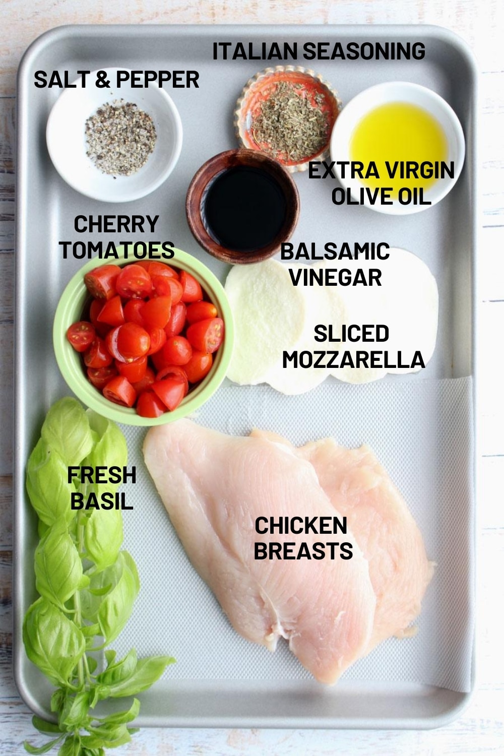 photo of the ingredient needed to make caprese chicken