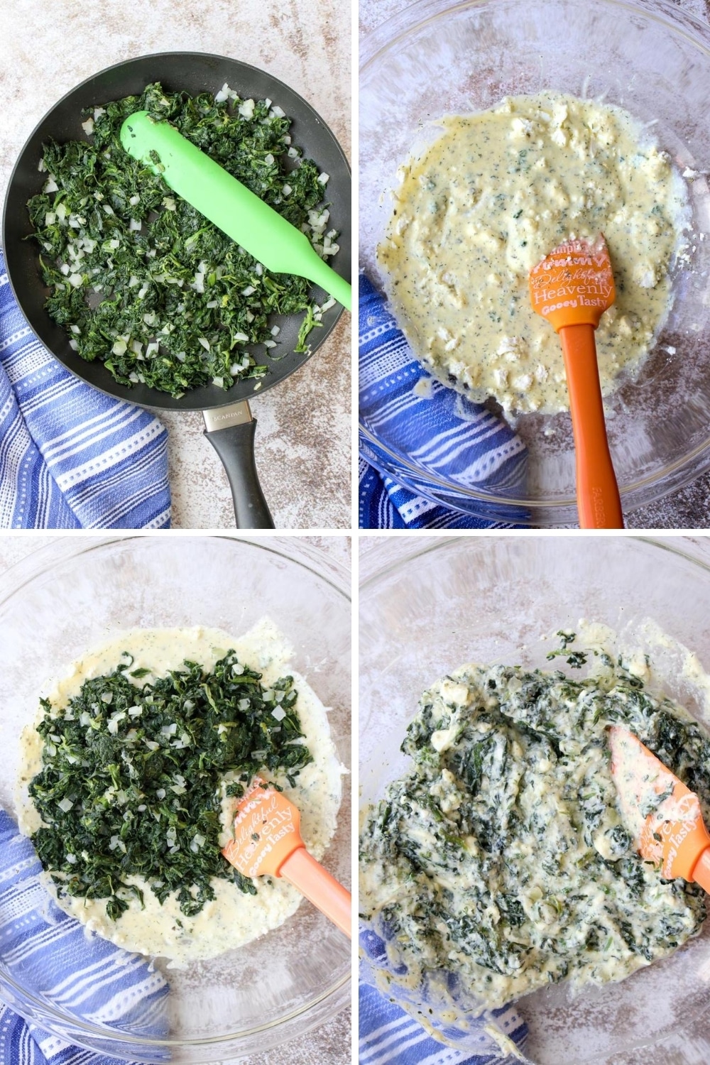 four steps for making the spinach for the spinach galette