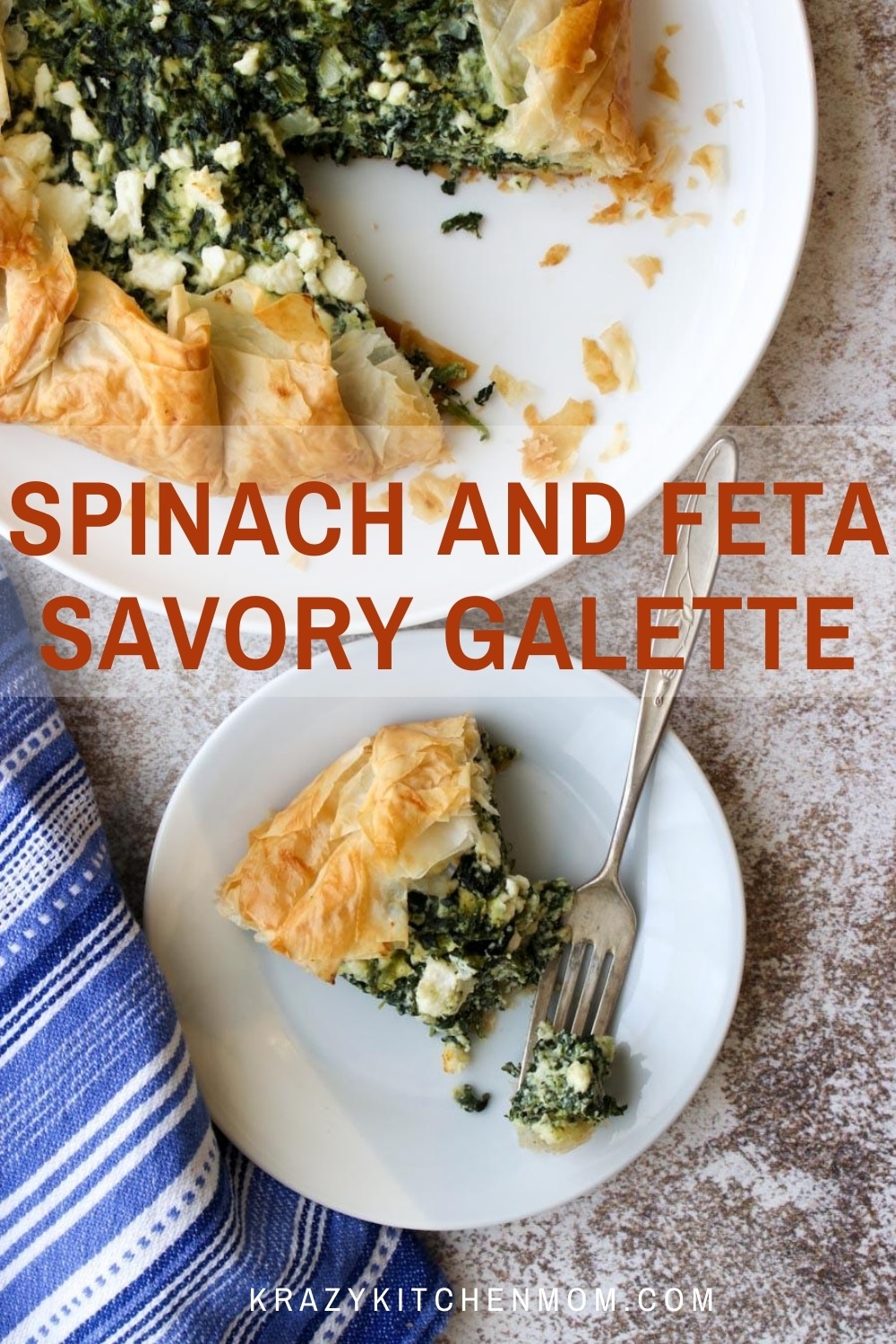 A beautiful buttery rustic Greek pie (Spanakopita) filled with spinach, onions, ricotta, and feta cheese baked to crusty, creamy, fluffy perfection. via @krazykitchenmom