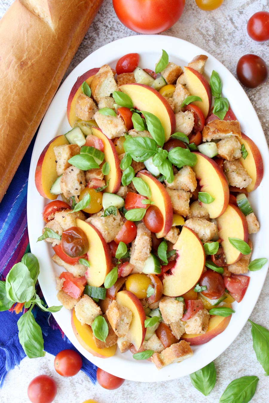 Panzanella Salad on a white platter