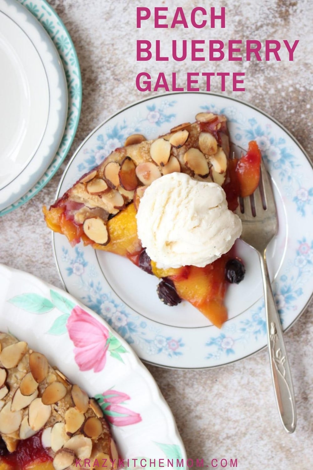 Making a pie is easier than you think. Especially if you make a rustic galette. I've filled this galette with fresh peaches and blueberries and covered the crust with crunchy sliced almonds. Homemade taste without any fuss. via @krazykitchenmom