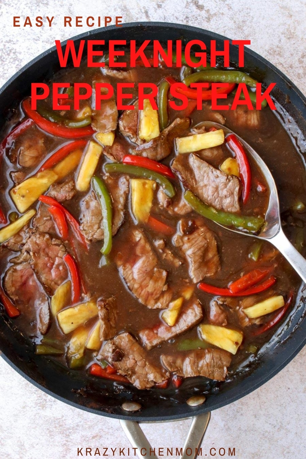 Easy Weeknight Pepper Steak is a fast and hearty way to feed your family. It cooks in minutes but it tastes like it's cooked for hours.  via @krazykitchenmom