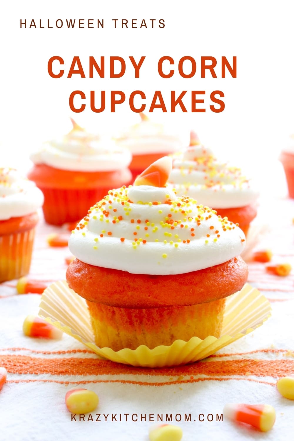 Fun Halloween Cupcake treats made from a box mix and frosted with cream cheese frosting.  via @krazykitchenmom