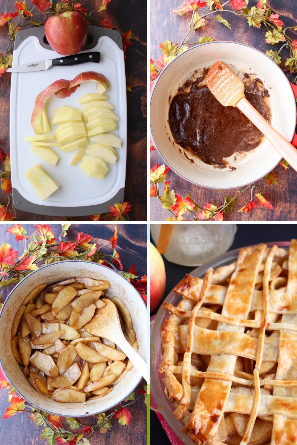 photo collage with steps to make apple pie filling