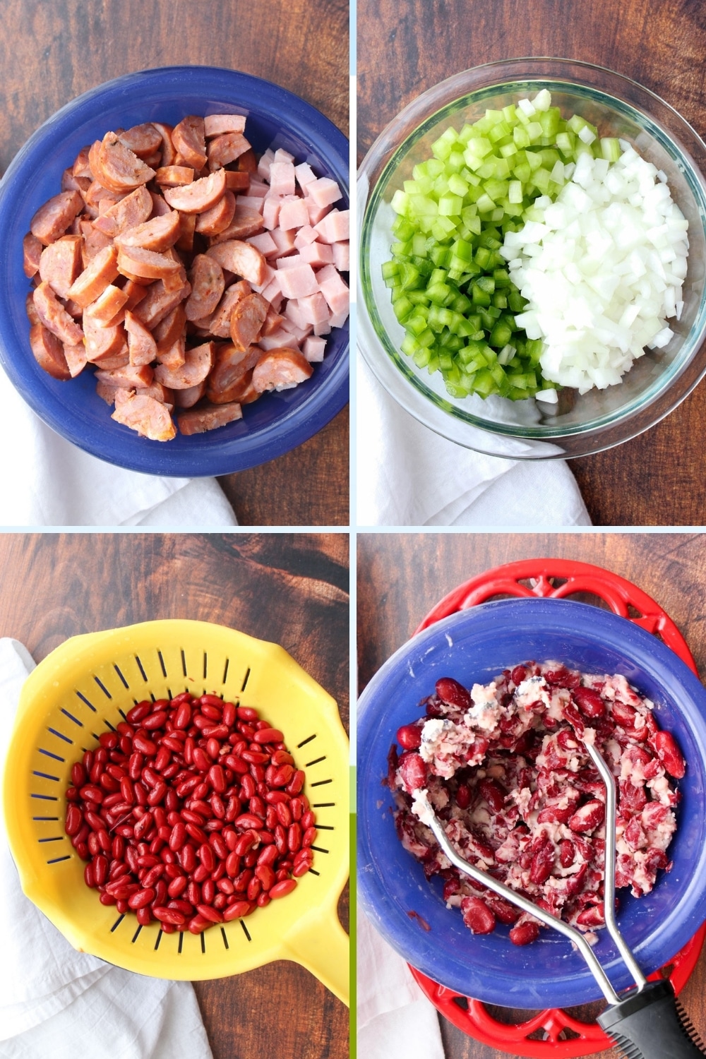 First four steps to make the red beans and rice