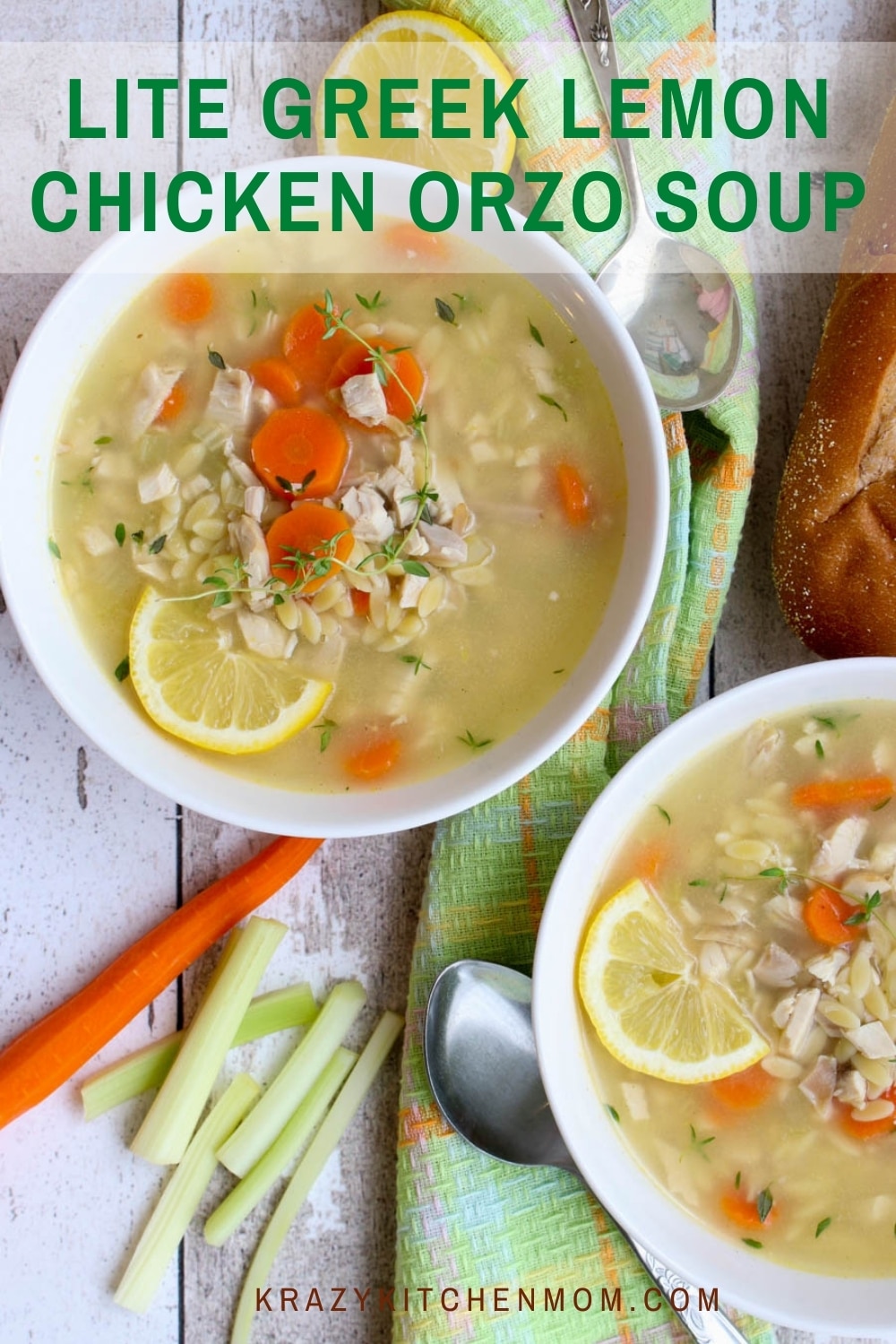 Fresh and zingy lemony flavored Greek-style soup with the warm savory bites of roasted chicken and thyme. From the stovetop to the table in less than 30 minutes. So light and refreshing that you will want to make it all year round.  via @krazykitchenmom