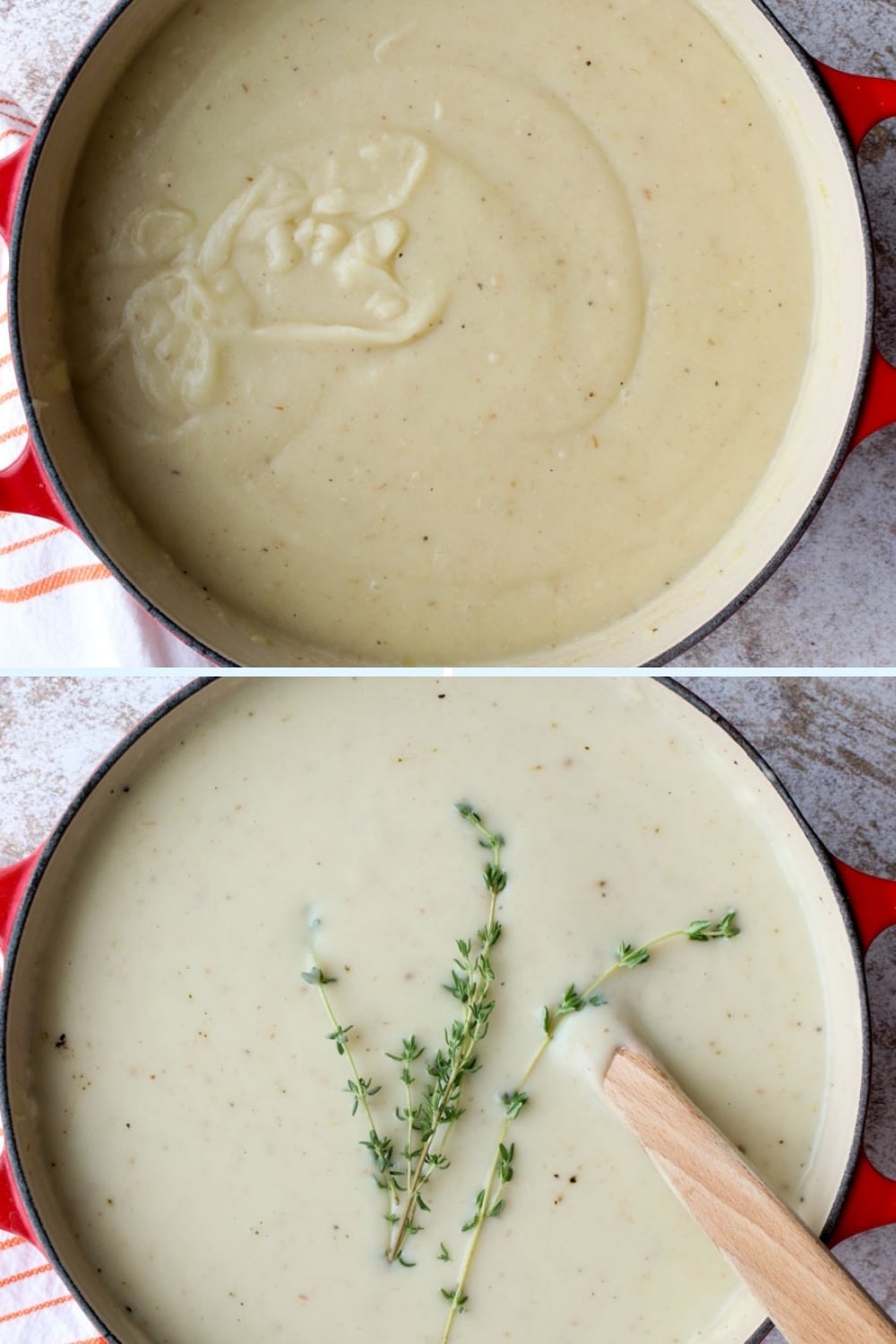 photo of the final steps to make potato leek soup