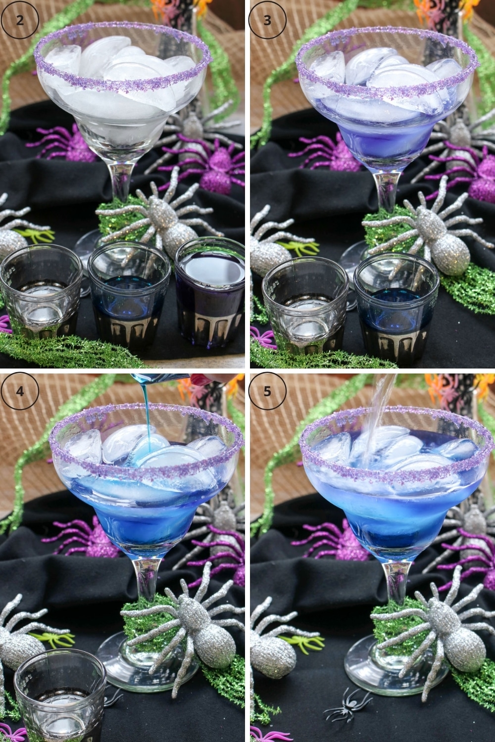 Collage showing the steps to make the gin and tonic cocktail