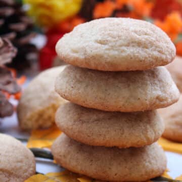 Stack of snickerdoodle cookies with fall background