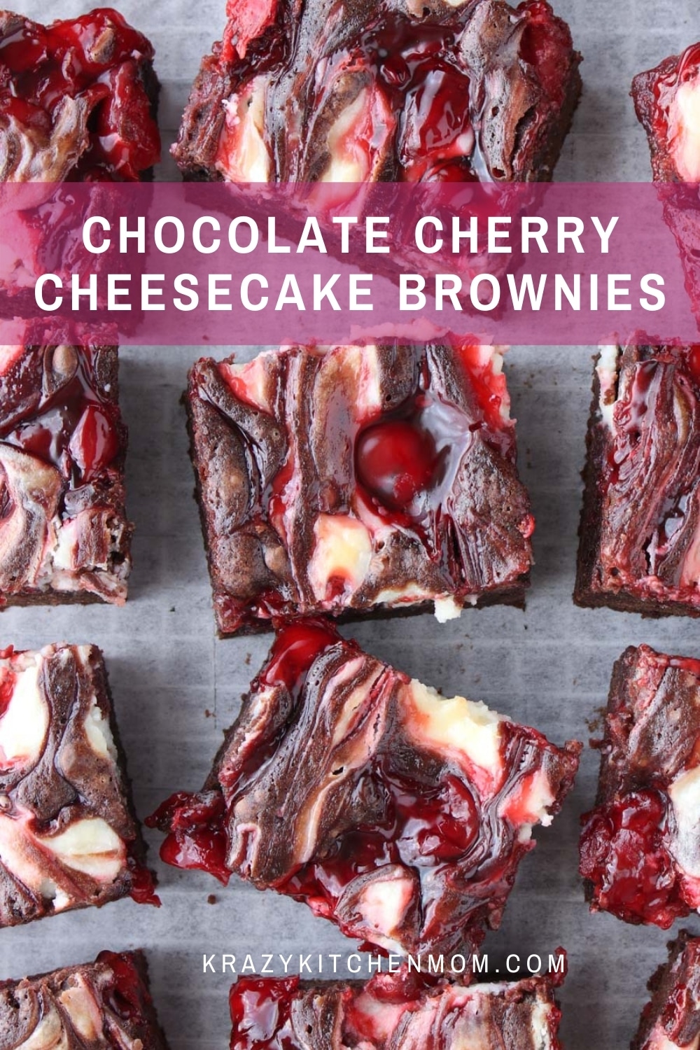 Boxed brownie mix just got a whole lot yummier! These brownies are rich, chewy, and filled with bites of cheesecake and cherries.  via @krazykitchenmom