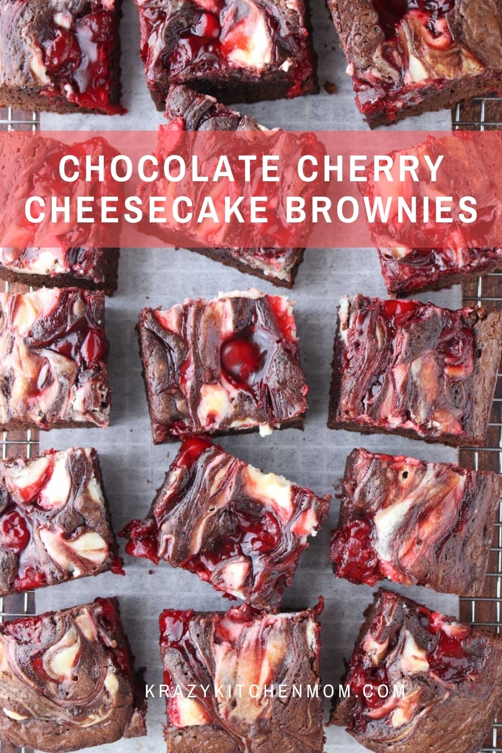 Boxed brownie mix just got a whole lot yummier! These brownies are rich, chewy, and filled with bites of cheesecake and cherries.  via @krazykitchenmom
