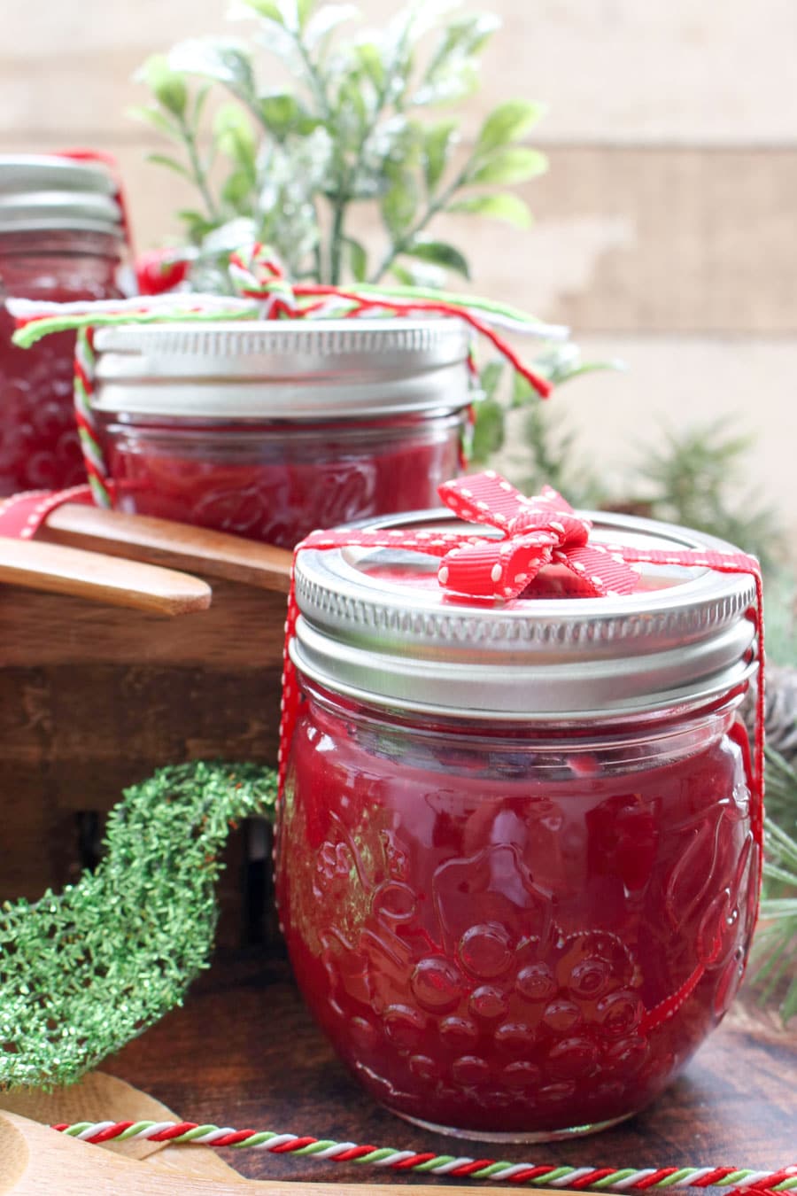 Close up of 1 jar of cranberry apple butter