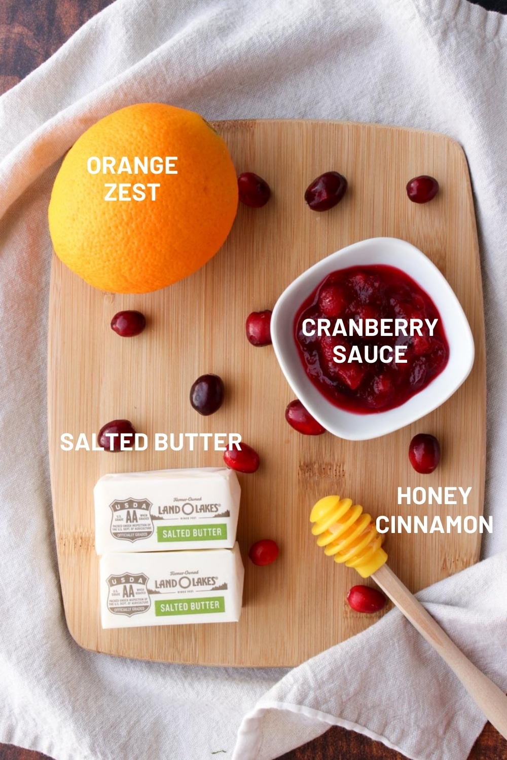 Small board with the ingredients to make cranberry butter