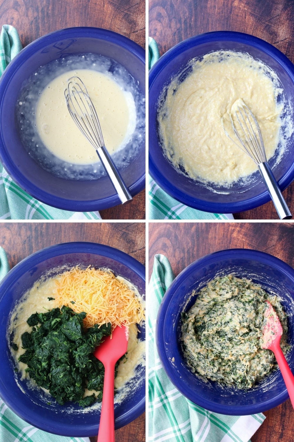 Collage showing steps to make spinach bites