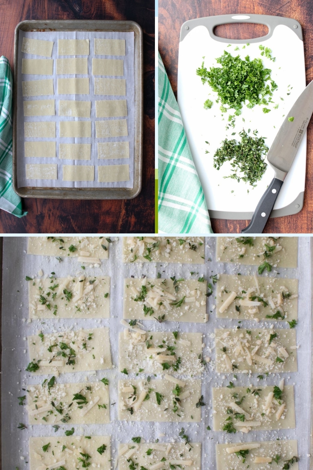 Collage showing how to make the wonton crisps