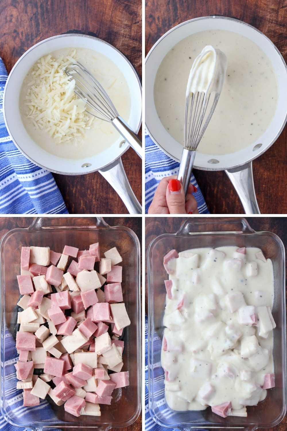 collage showing how to make turkey cordon bleu casserole