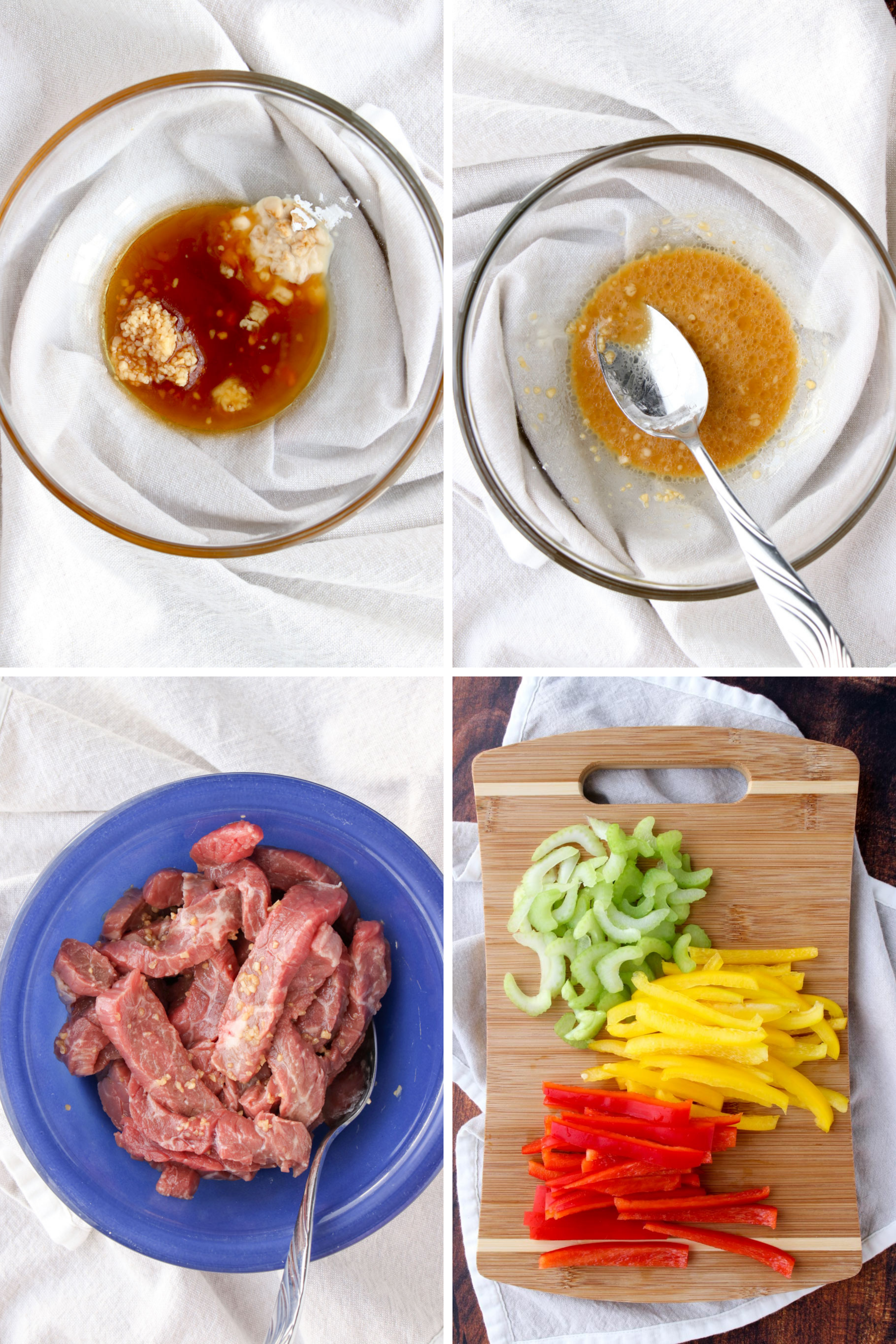 Collage of steps on how to make Chinese Black Pepper  Beef