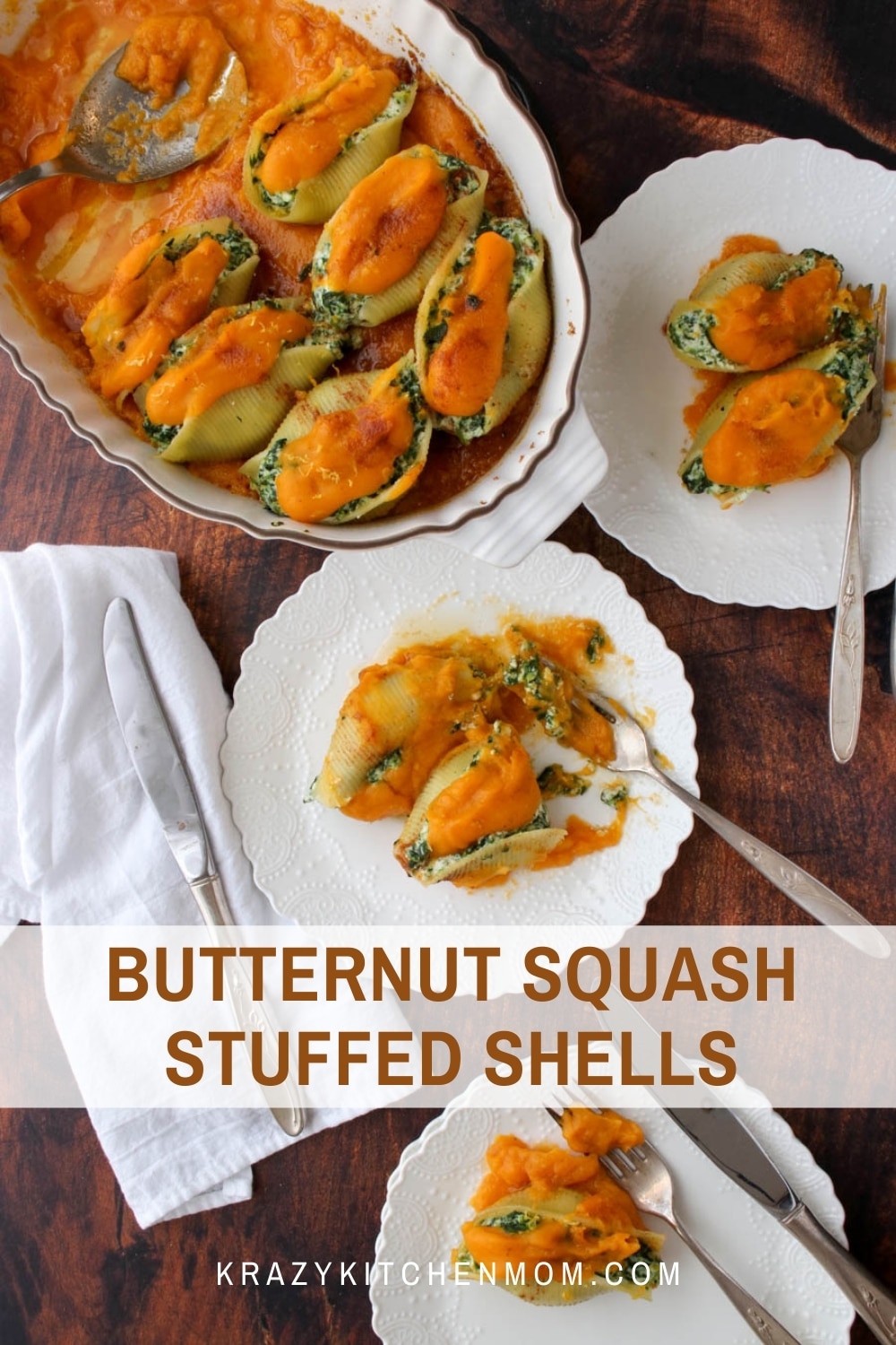 Meatless Mondays just got a whole lot better with my butternut squash stuffed shells recipe. This dish is full of creamy ricotta cheese, spinach, and butternut squash puree. It's perfect for any family dinner and impressive enough for company. via @krazykitchenmom