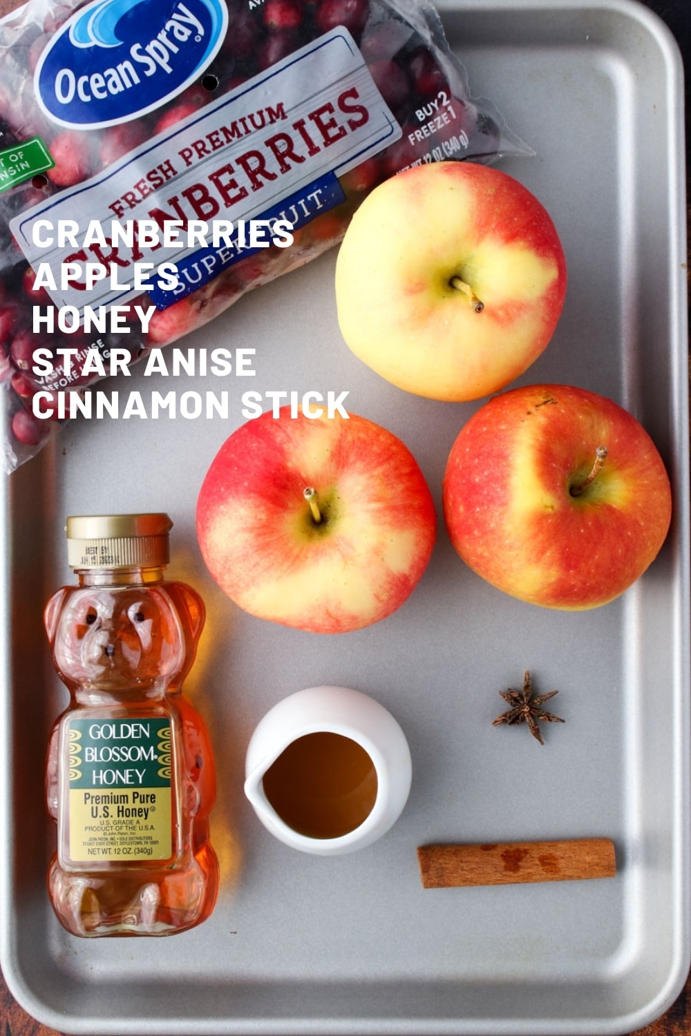 Cookie sheet with cranberry apple butter ingredients