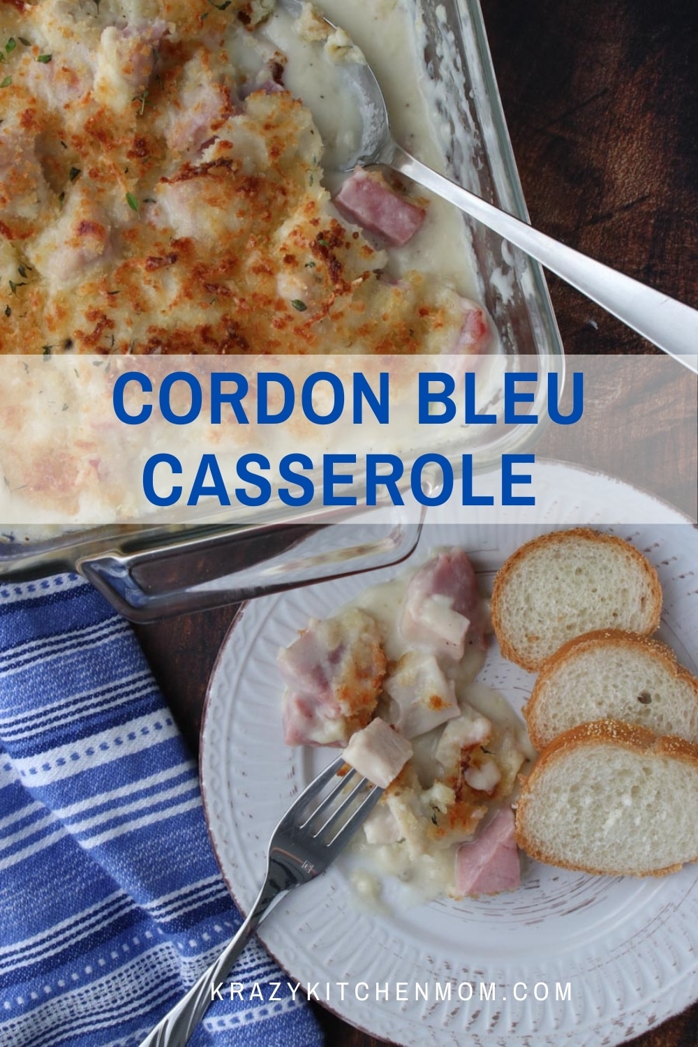 Not sure what to do with leftover turkey or ham after the holidays? Make this creamy cheesy twist on classic Cordon Bleu in a casserole. via @krazykitchenmom