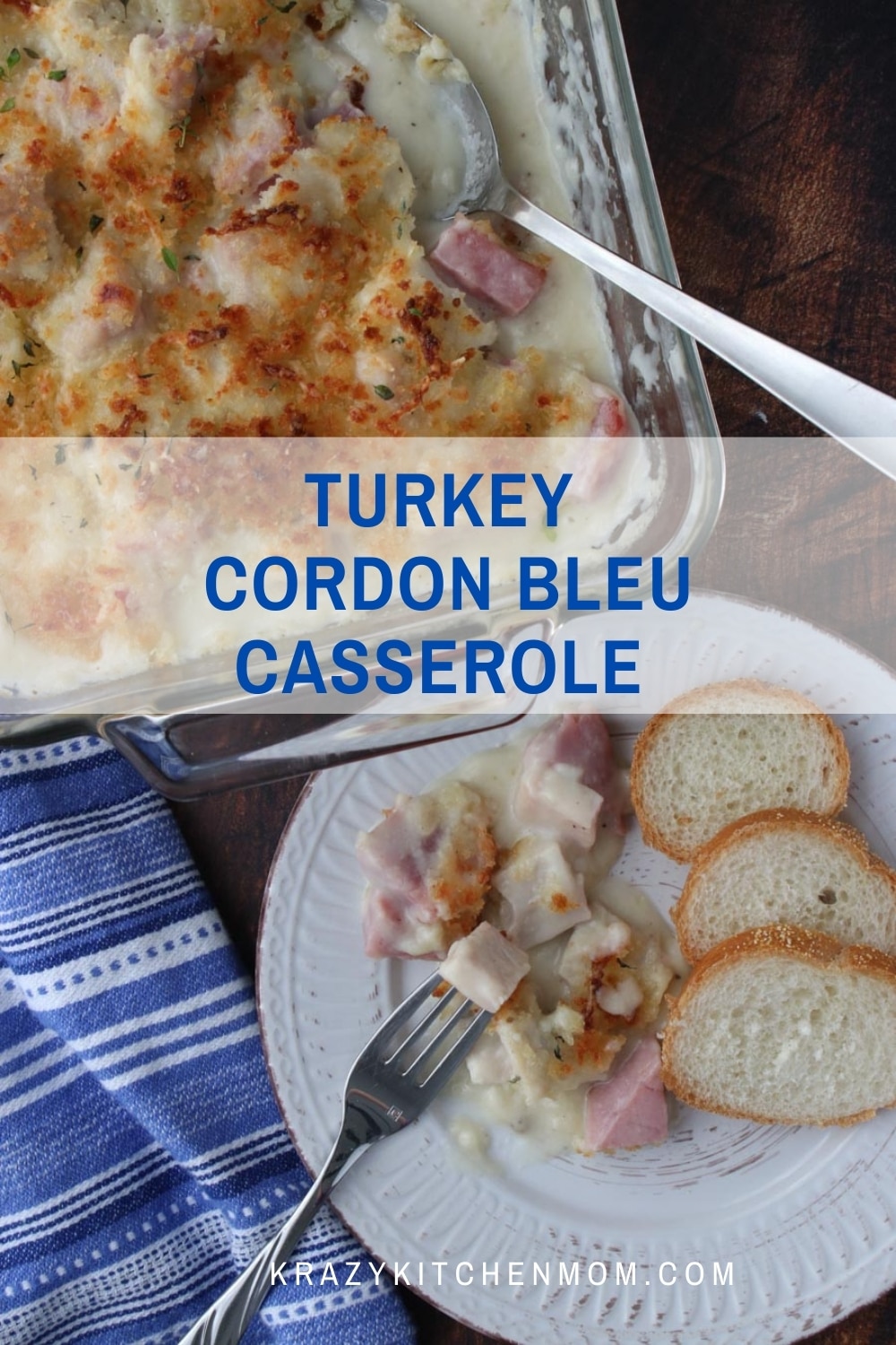 Not sure what to do with leftover turkey or ham after the holidays? Make this creamy cheesy twist on classic Cordon Bleu in a casserole. via @krazykitchenmom