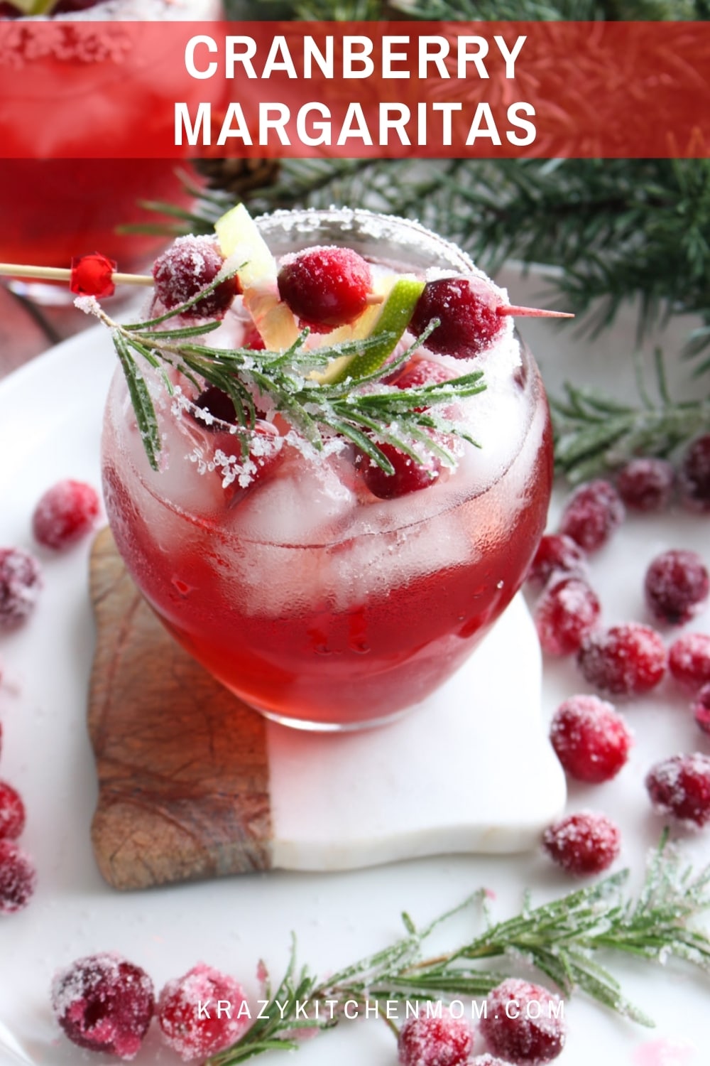 With only four ingredients Cranberry Margaritas are perfect for the holiday season. Made with Cranberry and lime juice, tequila, and triple sec.  via @krazykitchenmom